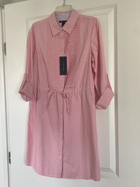 Tommy Hilfiger Pink Button-Front Midi Shirt Dress